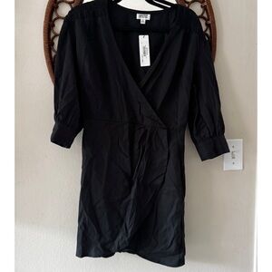 NWT Paola Alberdi and the drop black mini dress puff sleeve faux wrap size M
